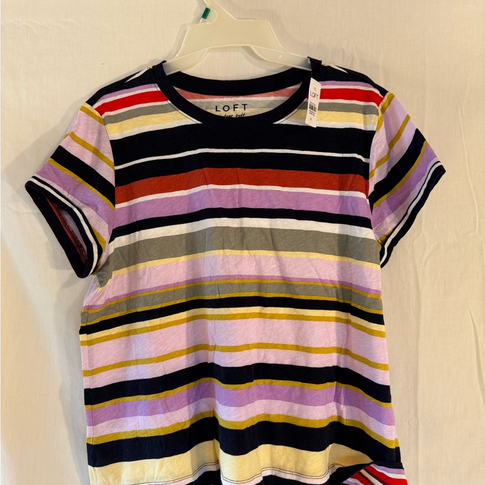 LOFT Multicolor Striped Short-Sleeve Tee - Lavender & Navy